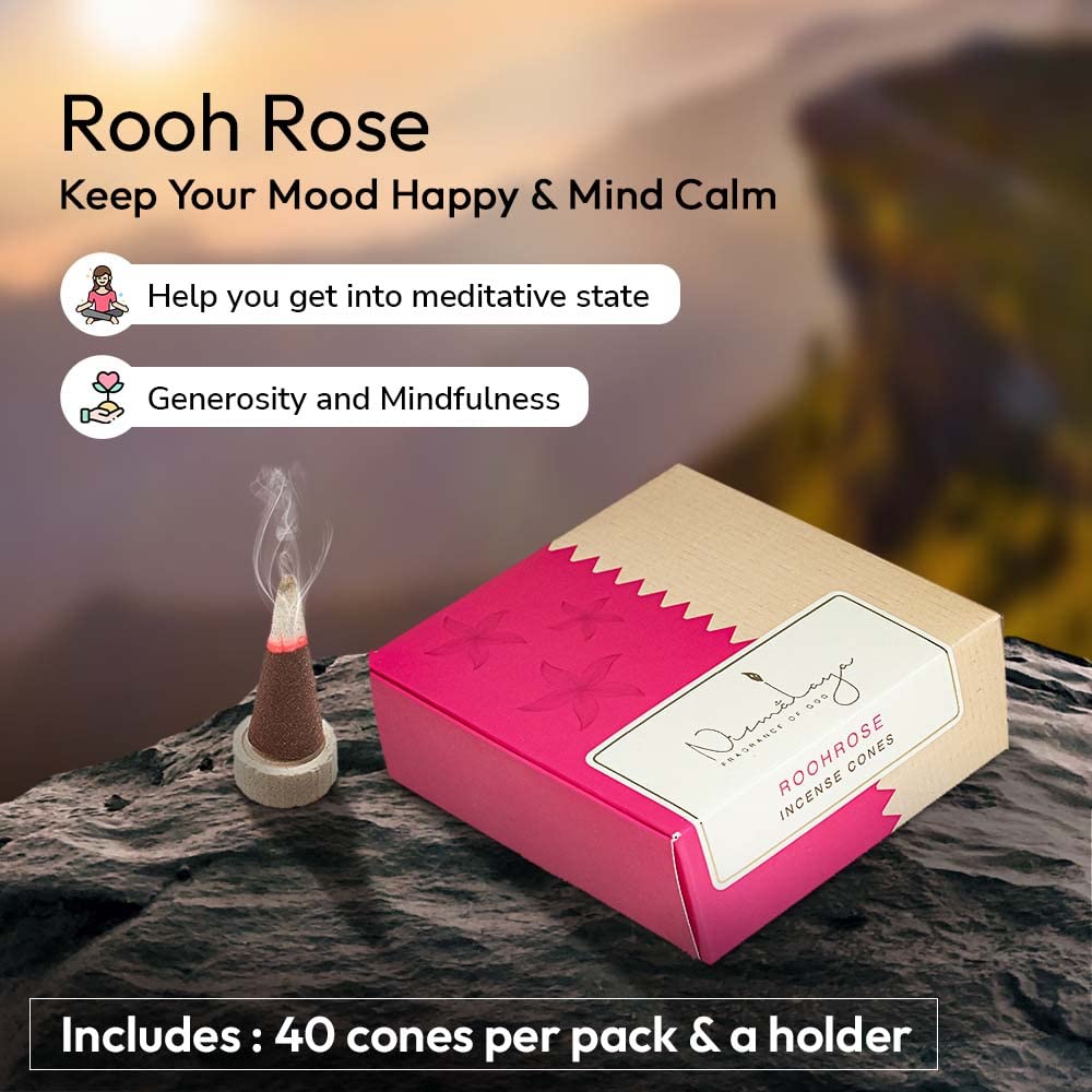 Nirmalaya 100% Natural Rooh Rose Incense Cones (Dhoop) | Incense Cones (40 Units) | Dhoop Cones For Pooja | Incense Cones For Fr